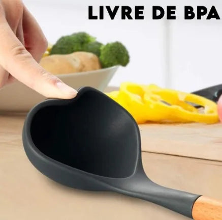 Kit Jogo 12 Peças Utensílios de Cozinha Silicone (Colher, Espátula, antiaderente com suporte)